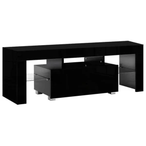 TV Cabinet Entertainment Unit Stand RGB LED Gloss Furniture 130cm Black