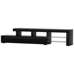 TV Cabinet Entertainment Unit Stand RGB LED Gloss Furniture 215cm Black