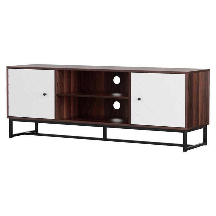 TV Unit 150cm Storage Shelves Walnut White