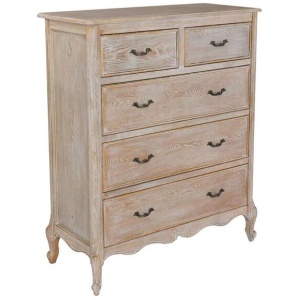 Tallboy Oak Wood Plywood Veneer White Washed Finish Storage Drawers