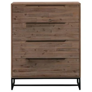 Tallboy with 4 Storage Drawers Assembled Solid Acacia Wooden Construction in Tea Colour