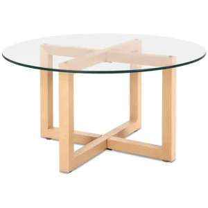 Tempered Glass Round Coffee Table - Beige