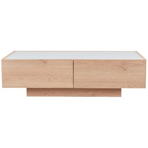 Tempered Glass Top 2-Drawers Tea Coffee Table Natural Oak