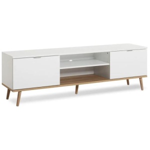 Thea Scandinavian Lowline Entertainment Unit TV Stand W/ 2-Doors - White/Oak