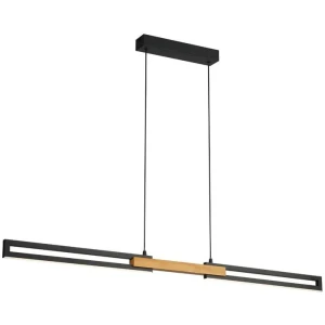 Thorin Contemporary Pendant Hanging Lamp Light Metal Wood Black Oak Sand