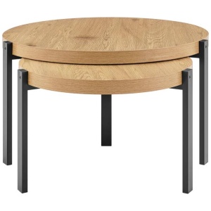 Tiern Set Of 2 Wooden Round Tea Coffee Table Oak