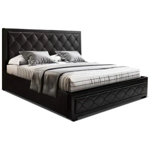 Tiyo Bed Frame PU Leather Gas Lift Storage - Black Queen