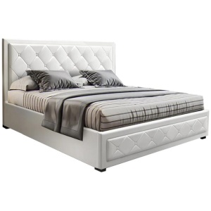 Tiyo Bed Frame PU Leather Gas Lift Storage - White Queen