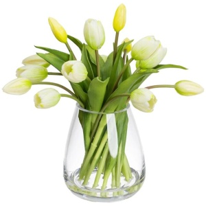 Tulip 34cm White Artificial Plant Flower Arrangement Decorative In Glass