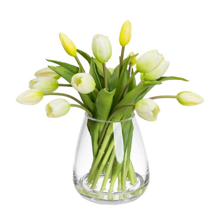 Tulip 34cm White Artificial Plant Flower Arrangement Decorative In Glass