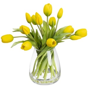 Tulip 34cm Yellow Artificial Plant Flower Arrangement Decorative In Glass