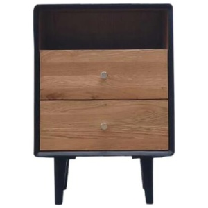 Twin 2-Drawer Wooden Bedside Table Nightstand - Black / Natural