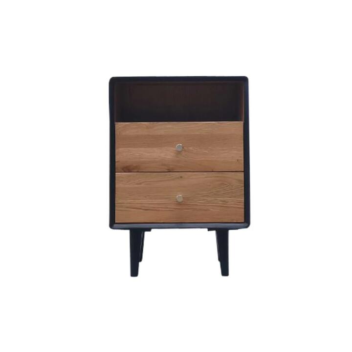 Twin 2-Drawer Wooden Bedside Table Nightstand - Black / Natural