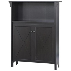 Tyann 3-Shelf Low Bookcase Display Storage Cabient W/ 2-Doors - Espresso