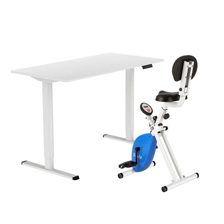 Under Desk Folding X-Bike with 120cm Automatic Standing Desk Magnetic Resistance White