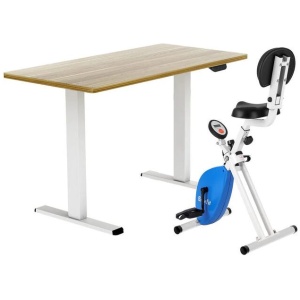 Under Desk Folding X-Bike with 140cm Automatic Standing Desk Magnetic Resistance Oak