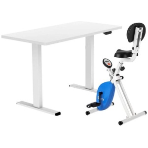 Under Desk Folding X-Bike with 140cm Automatic Standing Desk Magnetic Resistance White