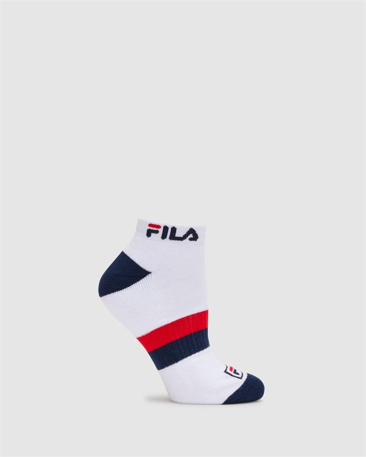 Unisex Ped Socks 3pk White - WHITE/NAVY/RED - WHITE/NAVY/RED