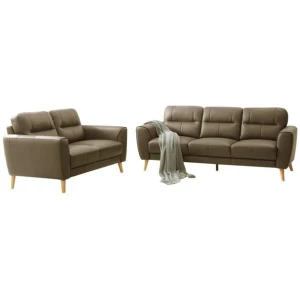 Urban Modern Luxury Genuine Leather 3 + 2 Seaters Sofa Set - Dark Grey