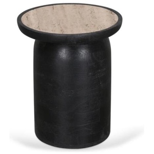 Urbina 40cm Travertine Top Side Table - Black by Interior Secrets - AfterPay Available