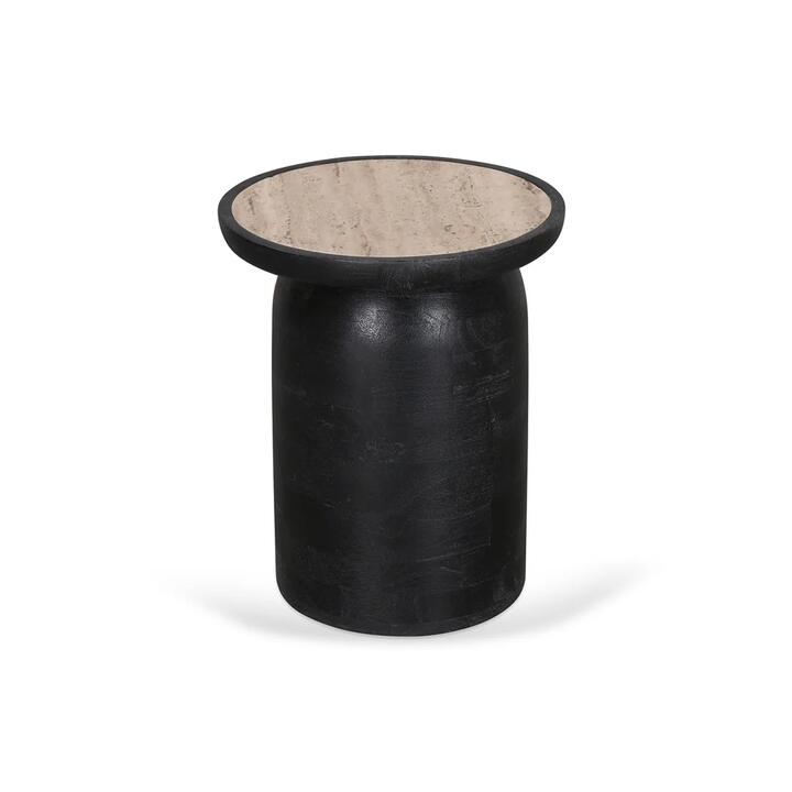 Urbina 40cm Travertine Top Side Table - Black by Interior Secrets - AfterPay Available