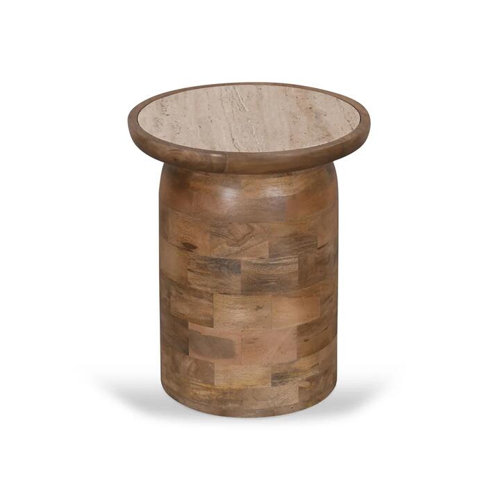 Urbina 40cm Travertine Top Side Table - Natural by Interior Secrets - AfterPay Available