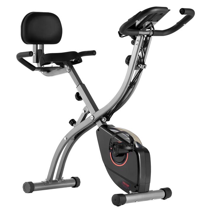 VEVOR Folding Exercise Bike, Foldable Fitness Stationary Bike, Adjustable Magnetic Resistance Stationary Bike, Upright Indoor Cycling Bike for Home Gy