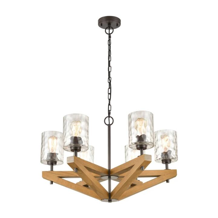 VOTIF Pendant Lamp Light Interior ESx6 OD799mm Candelabra Oak Wood