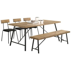 Vegas 6 Seater Dining Set 1.6m Rectangular Dining Table & 1 Benches & 3 Dining Chairs - Maple