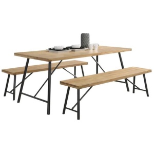 Vegas 6 Seater Dining Set 1.6m Rectangular Dining Table & 2 Benches - Maple