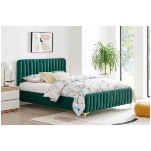 Victoria Fabric Velvet Bed Frame Queen Size Emerald