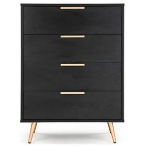 Vienna Wooden Chest of 4-Drawers Tallboy Storage Cabinet - Black/Gold