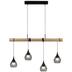 Vienna Wooden Hanging Pendant Lamp Four Lights - Black