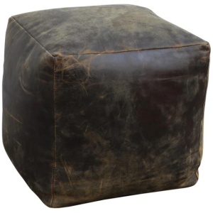 Vincent Vintage Rustic Leather Square Foot Stool Ottoman