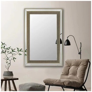 Wall Mirror MDF Silver Mirror Matching Fabric Rectangular Shape MRR-03