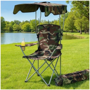 Weisshorn Camping Chair With Canopy Folding Outdoor Portable Seat Lightweight Beach Picnic Fishing Capacity 120KG Army Green
