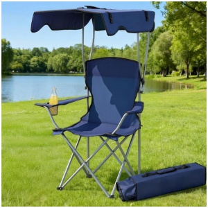 Weisshorn Camping Chair With Canopy Folding Outdoor Portable Seat Lightweight Beach Picnic Fishing Capacity 120KG Navy Blue