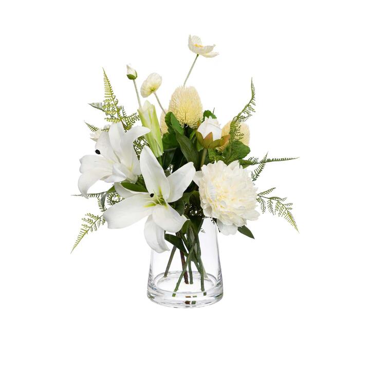 White Liliy 48cm Mixed Artificial Plant Flower Arrangement Decorative