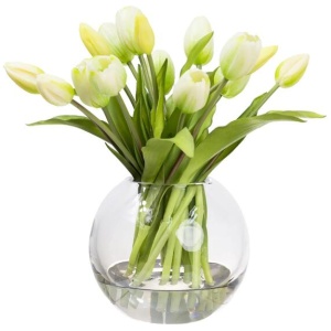 White Tulip 29cm Artificial Faux Flower Plant Decorative Arrangement In Fishbowl