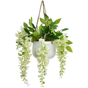 Wisteria 75cm Artificial Fake Plant Decorative Arrangement Cream In Hanging Planter
