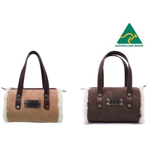 Women Sheepskin Wool Small Hand Carry Shoulder Strap Zip Barrell Bag - Chestnut / One Size
