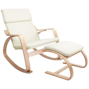 Wooden Armchair with Foot Stool - Beige