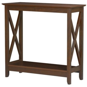 Wooden Console Hall Table - Brown Entryway Table with Shelf & X-Cross Accents