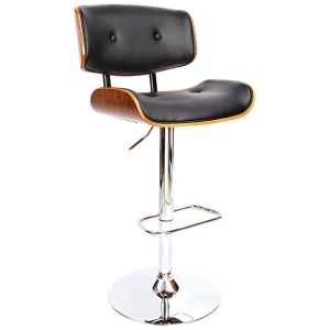 Wooden Gas Lift Bar Stool - Black and Chrome