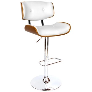 Wooden Gas Lift Bar Stool - White and Chrome