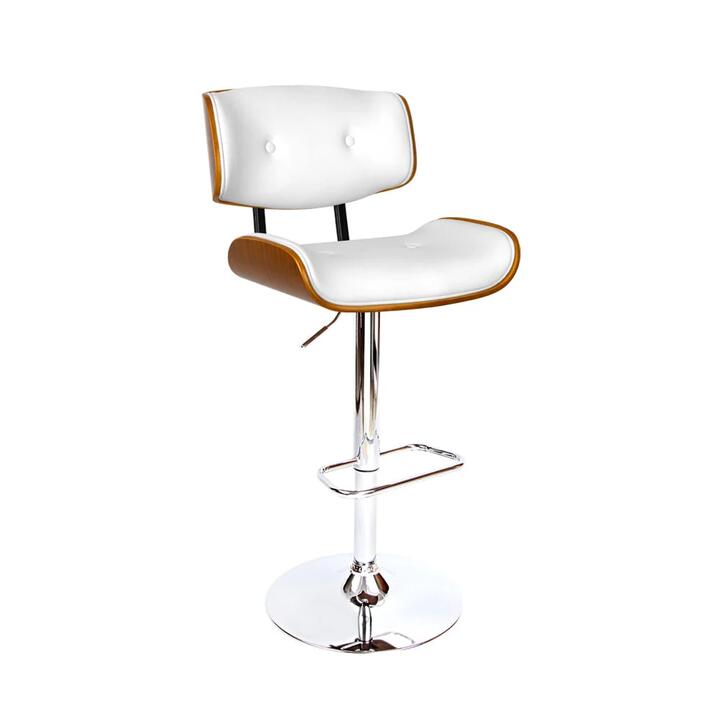 Wooden Gas Lift Bar Stool - White and Chrome