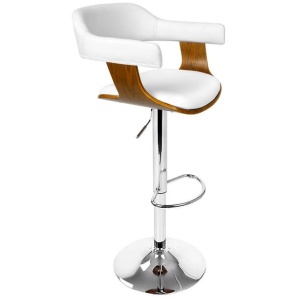 Wooden PU Leather Bar Stool - White and Chrome