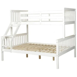 Wooden Timber Solid Pine Single Over Double Size Bunk Bed Frame - White