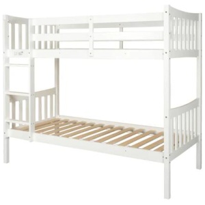 Wooden Timber Solid Pine Single Size Bunk Bed Frame - White