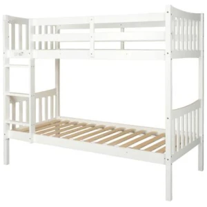 Wooden Timber Solid Pine Single Size Bunk Bed Frame - White